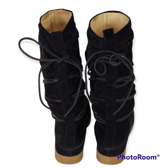 Michael Kors Black Leather Suede Pullon Boots size 7.5 - Picture 3 of 6